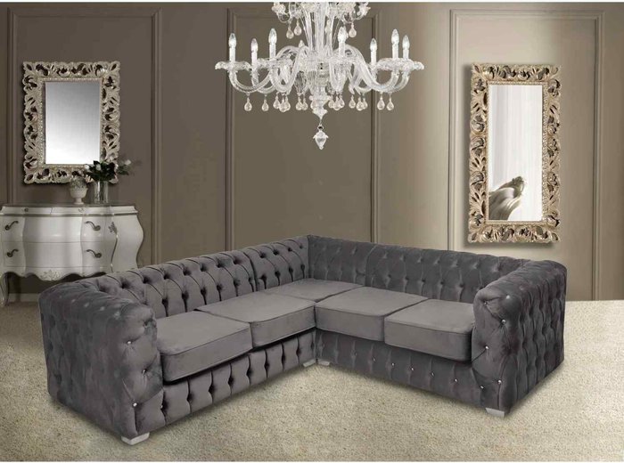 The Range | Simply Eleganza Percy Fixed Back Tufted Fluted Large Corner Sofa - Grey Simply Eleganza Percy Fixed Back Tufted Fluted Large Corner Sofa - Grey