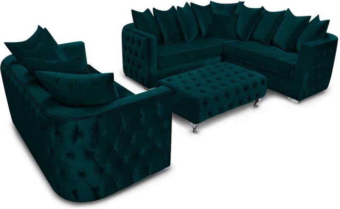 The Range | Simply Eleganza Julia Sofa Set 3 Seater Sofa with Corner and Footstool - Green Simply Eleganza Julia Sofa Set 3 Seater Sofa with Corner and Footstool - Green