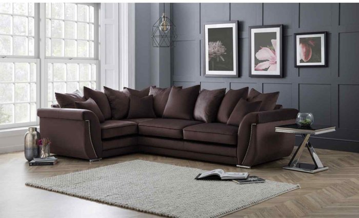 The Range | Simply Eleganza Luca Scatterback L Shape Left Hand Corner Sofa Velour Velvet Fabric with Beading - Brown Simply Eleganza Luca Scatterback L Shape Left Hand Corner Sofa Velour Velvet Fabric with Beading - Brown