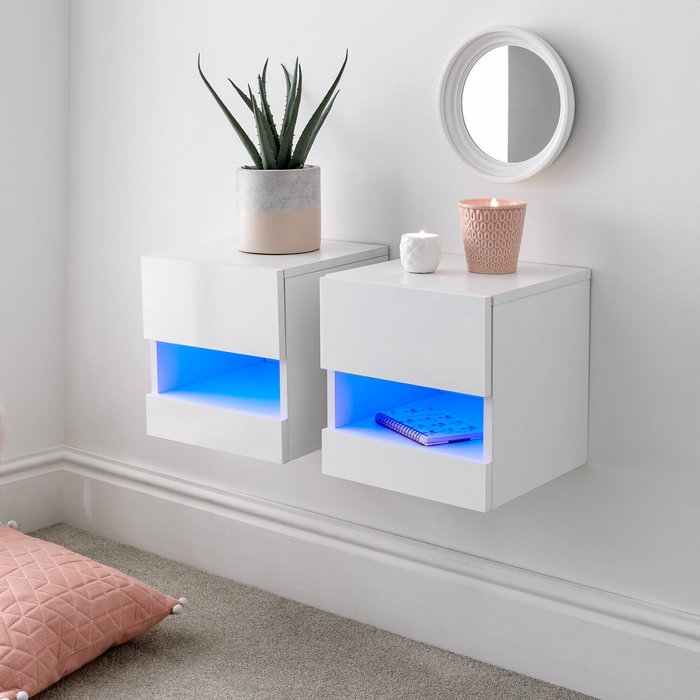 The Range | GFW Galicia Pair of Wall Mounted Bedside Tables - White GFW Galicia Pair of Wall Mounted Bedside Tables - White