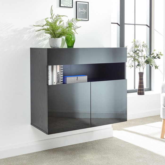 The Range | GFW Galicia Wall Mounted Sideboard with LED - Black GFW Galicia Wall Mounted Sideboard with LED - Black