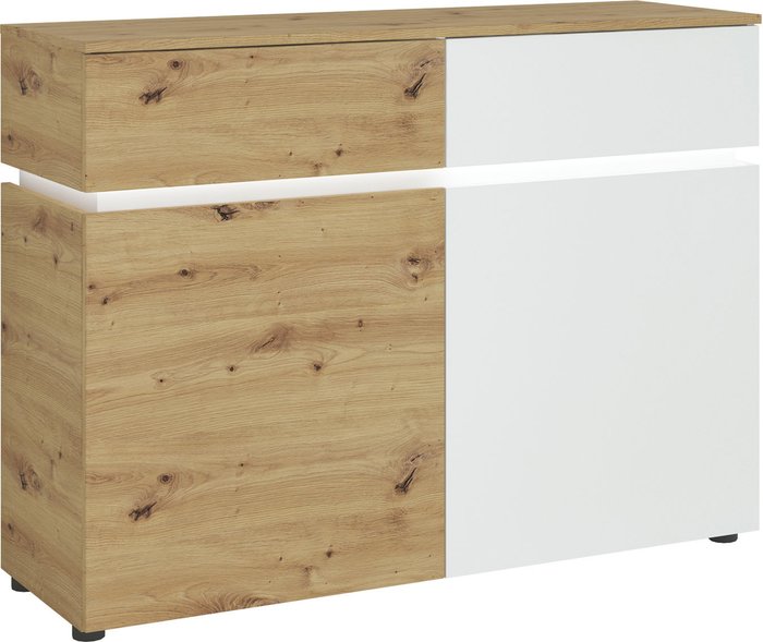 The Range | Luci 2 Door 2 Drawer Cabinet (including Led Lighting) In White And Oak Effect Luci 2 Door 2 Drawer Cabinet (including Led Lighting) In White And Oak Effect
