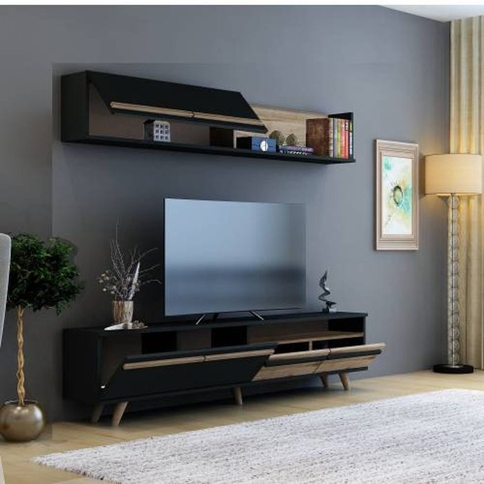 The Range | Destina Home Edina TV Stand and Media Console - Dark Oak - Anthracite Destina Home Edina TV Stand and Media Console - Dark Oak - Anthracite