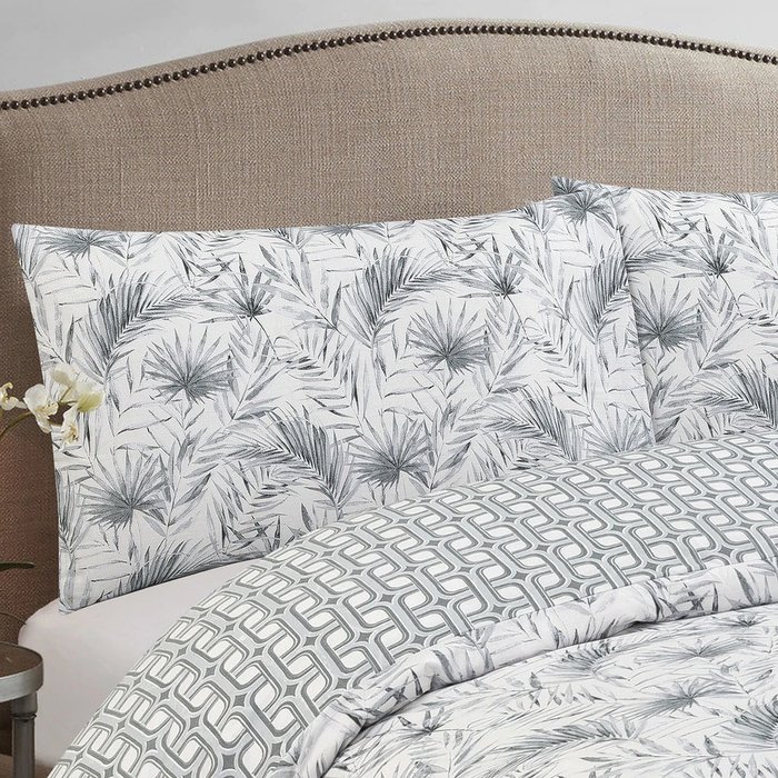 The Range | Vantona Vantona Classic Botanical Palms Duvet Cover Set - Grey / Double Vantona Vantona Classic Botanical Palms Duvet Cover Set - Grey / Double