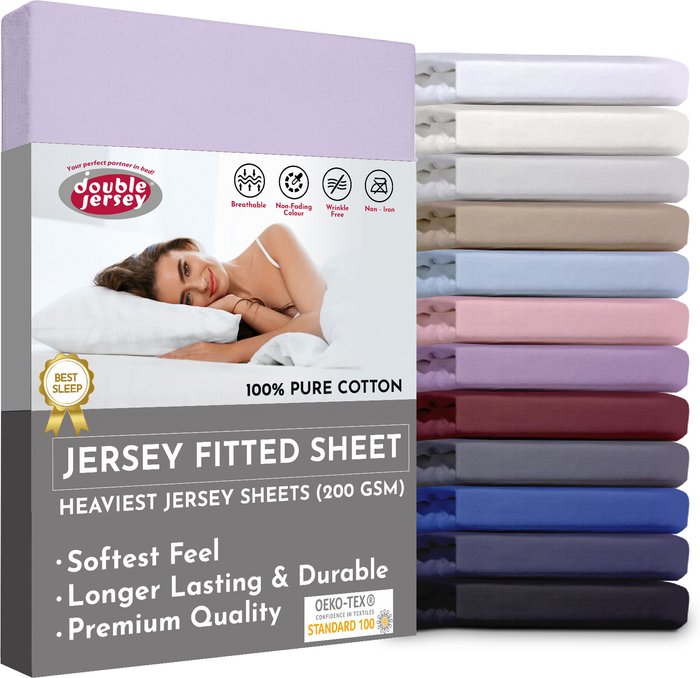 The Range | Double Jersey 160x200x32 cm Double Jersey - Cotton Fitted Sheets - Lavender / Purple Double Jersey 160x200x32 cm Double Jersey - Cotton Fitted Sheets - Lavender / Purple