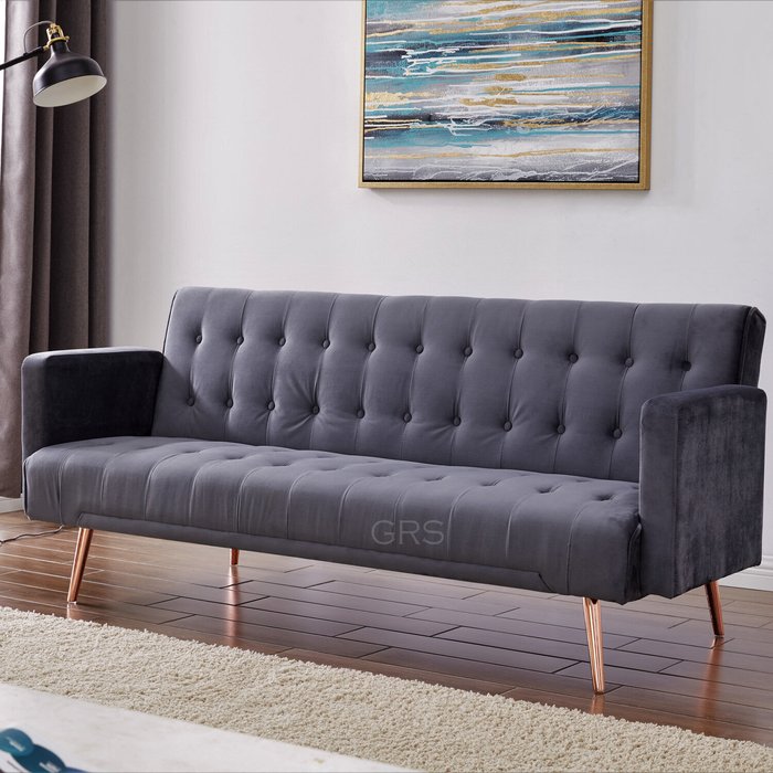 The Range | GRS Molly 3 Seater Velvet Sofa Bed With Metal Legs - Grey GRS Molly 3 Seater Velvet Sofa Bed With Metal Legs - Grey
