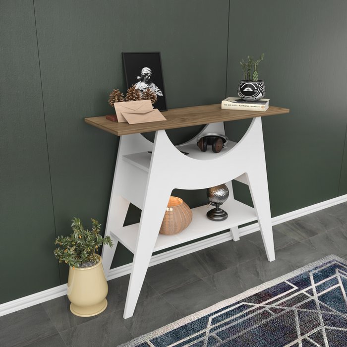 The Range | Decorotika Ese Stylish Dresser Console Table with Shelves - White&Walnut Pattern / Walnut Decorotika Ese Stylish Dresser Console Table with Shelves - White&Walnut Pattern / Walnut