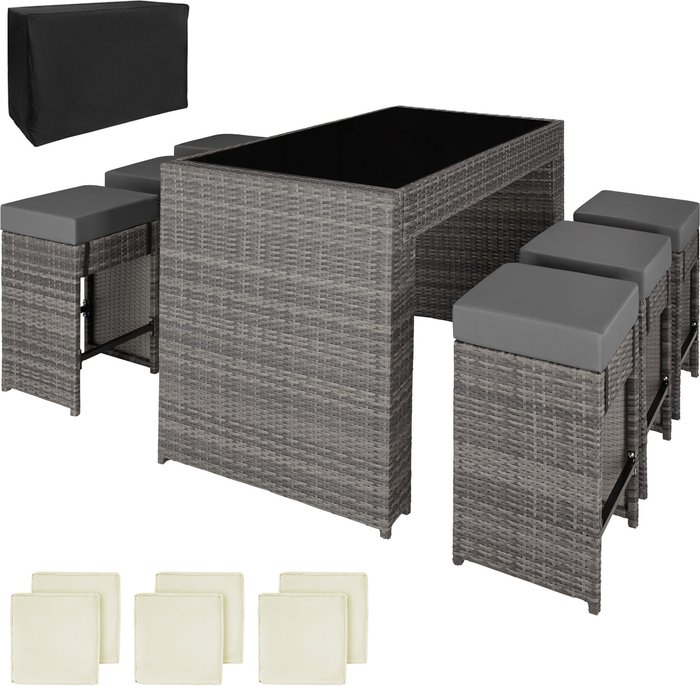The Range | TECTAKE Tectake Ibiza Rattan Bar Set With Protective Cover - Grey TECTAKE Tectake Ibiza Rattan Bar Set With Protective Cover - Grey