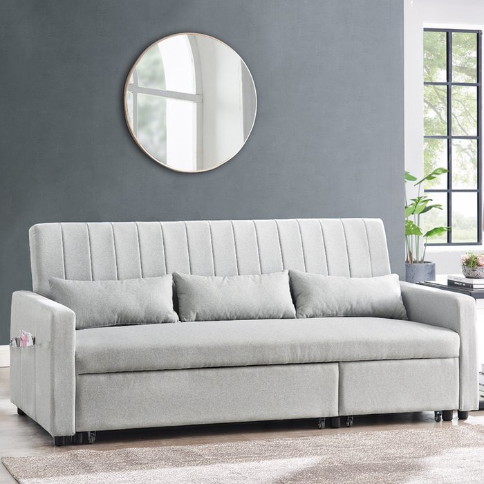 The Range | GRS Cornwall 3 Seater Sofa Bed Storage Chaise Pull Out Fabric - Grey Linen / Fabric GRS Cornwall 3 Seater Sofa Bed Storage Chaise Pull Out Fabric - Grey Linen / Fabric