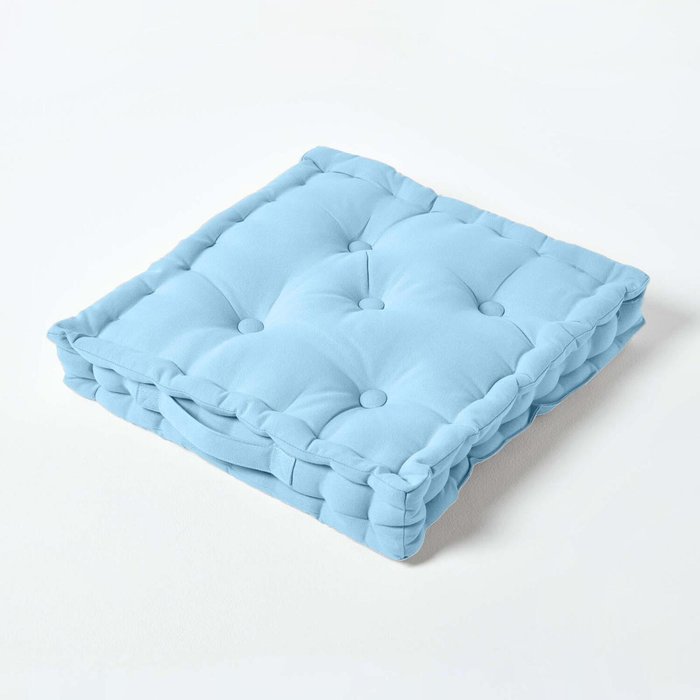 The Range | Homescapes Homescapes Cotton Floor Cushion - Blue / 8cm Homescapes Homescapes Cotton Floor Cushion - Blue / 8cm