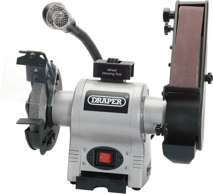 The Range | Draper Draper 150mm 370w 230v Bench Grinder With Sanding Belt And Worklight Draper Draper 150mm 370w 230v Bench Grinder With Sanding Belt And Worklight