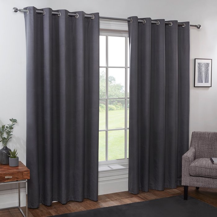 The Range | My Home Oxford Blackout Eyelet Curtains - Charcoal / 182cm / 168cm My Home Oxford Blackout Eyelet Curtains - Charcoal / 182cm / 168cm