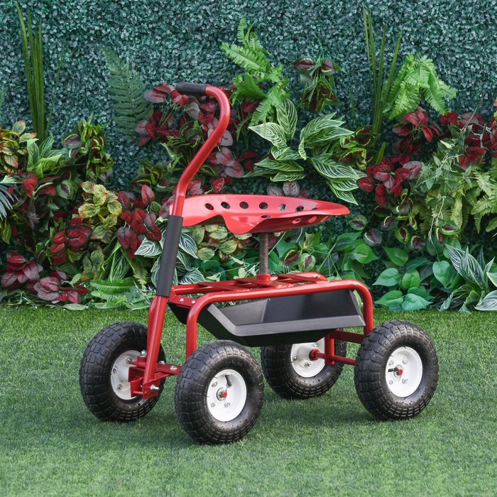 The Range | Outsunny Rolling Garden Cart Planting with Tool - Red Outsunny Rolling Garden Cart Planting with Tool - Red
