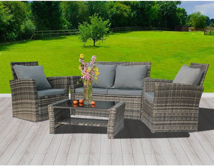 The Range | BIRCHTREE Rattan Garden Furniture Outdoor Set - Grey BIRCHTREE Rattan Garden Furniture Outdoor Set - Grey