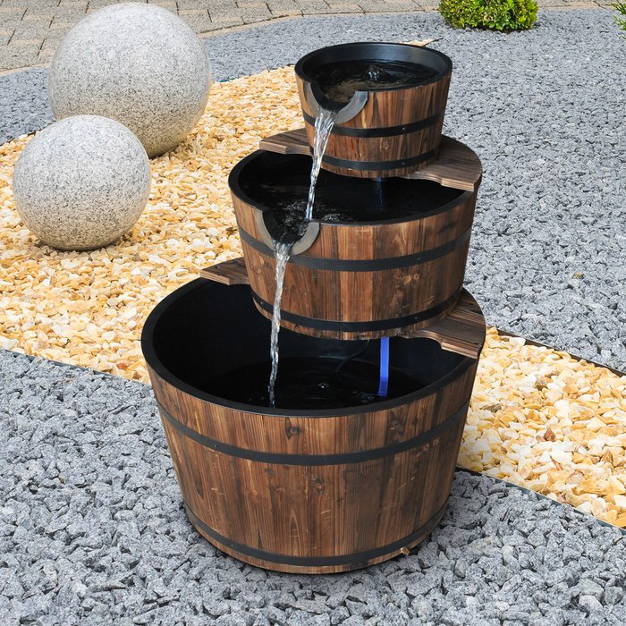 The Range | Outsunny Wooden 3 Tier Water Pump Fountain - Brown Outsunny Wooden 3 Tier Water Pump Fountain - Brown