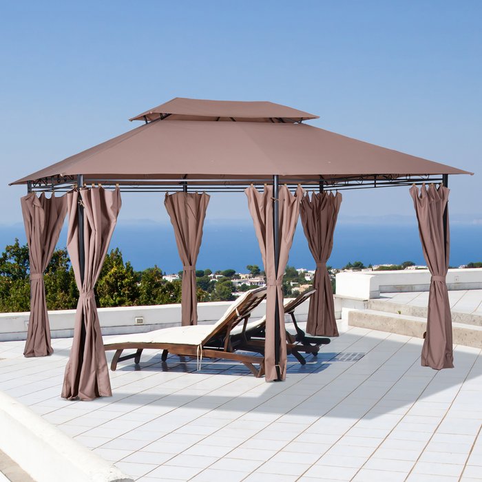 The Range | Outsunny 3 x 4m Outdoor 2 Tier Steel Frame Gazebo - khaki Outsunny 3 x 4m Outdoor 2 Tier Steel Frame Gazebo - khaki