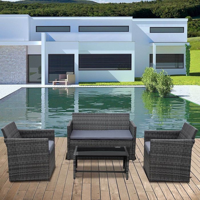 The Range | Outsunny 4 Piece Rattan Garden Sofa Set - Grey Rattan Outsunny 4 Piece Rattan Garden Sofa Set - Grey Rattan