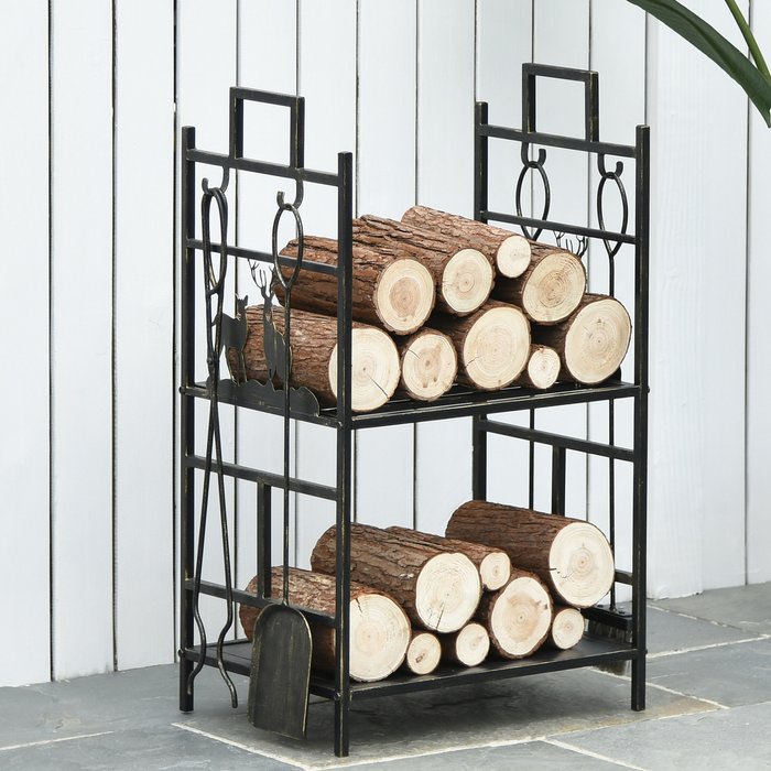 The Range | Outsunny Outsunny 2-tier Wrought Iron Firewood Holder With 4 Tools Handles Heavy Duty Rack Outsunny Outsunny 2-tier Wrought Iron Firewood Holder With 4 Tools Handles Heavy Duty Rack