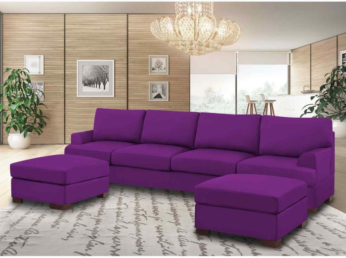 The Range | Simply Eleganza Henry Large U Shape Sofa in Plush Velvet with 2 Footstools - Purple Simply Eleganza Henry Large U Shape Sofa in Plush Velvet with 2 Footstools - Purple