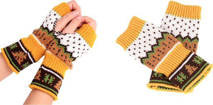 The Range | Christmas Patterned Themed Fingerless Gloves - Yellow Christmas Patterned Themed Fingerless Gloves - Yellow
