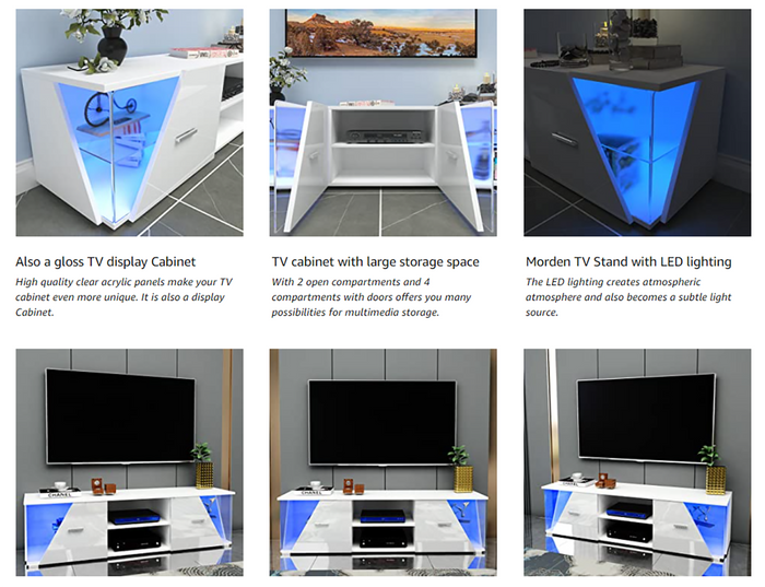 The Range | dripex Dripex High Gloss TV Cabinet Stand with LED Lights - White dripex Dripex High Gloss TV Cabinet Stand with LED Lights - White