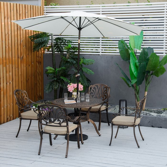 The Range | Outsunny 4 Seater Outdoor Dining Set - Bronze, Khaki Outsunny 4 Seater Outdoor Dining Set - Bronze, Khaki