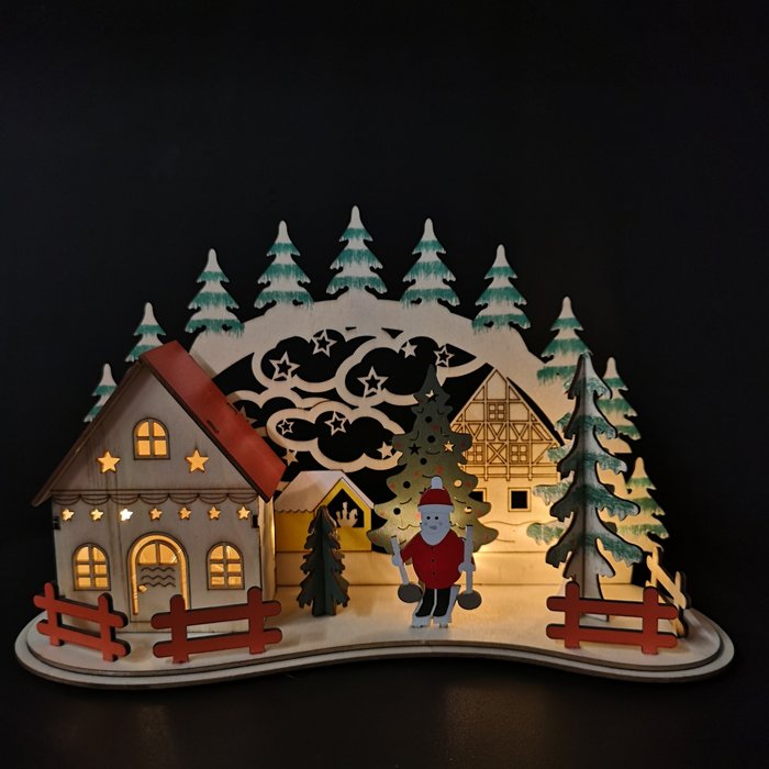 The Range | Snowtime 19cm Illuminated Wooden Village Scene - Multi Coloured Snowtime 19cm Illuminated Wooden Village Scene - Multi Coloured