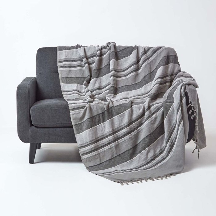 The Range | Homescapes Cotton Morocco Striped Grey Throw - Grey Homescapes Cotton Morocco Striped Grey Throw - Grey