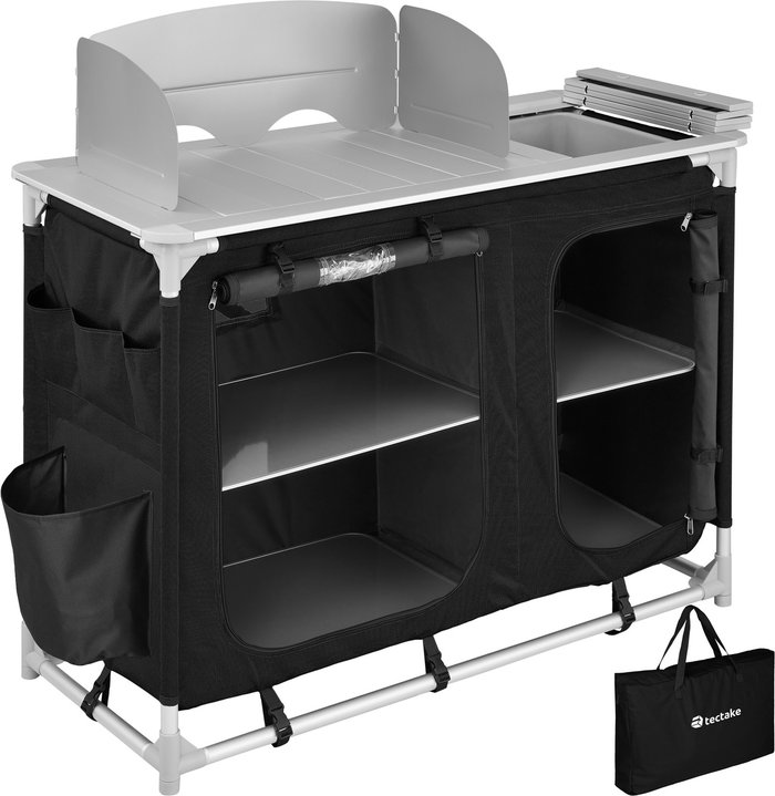 The Range | TECTAKE Camping Kitchen with 4 Shelves and Sink - Black TECTAKE Camping Kitchen with 4 Shelves and Sink - Black