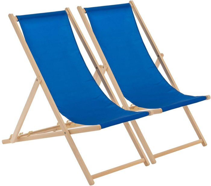 The Range | Harbour Housewares Wooden Folding Garden Sun Lounger Deck Chair x2 - Blue Harbour Housewares Wooden Folding Garden Sun Lounger Deck Chair x2 - Blue