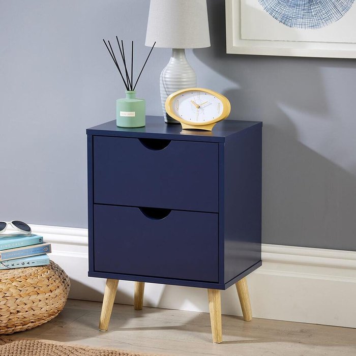 The Range | Home Source Skara 2 Drawer Bedside Table Bedroom Storage Unit - Blue Home Source Skara 2 Drawer Bedside Table Bedroom Storage Unit - Blue