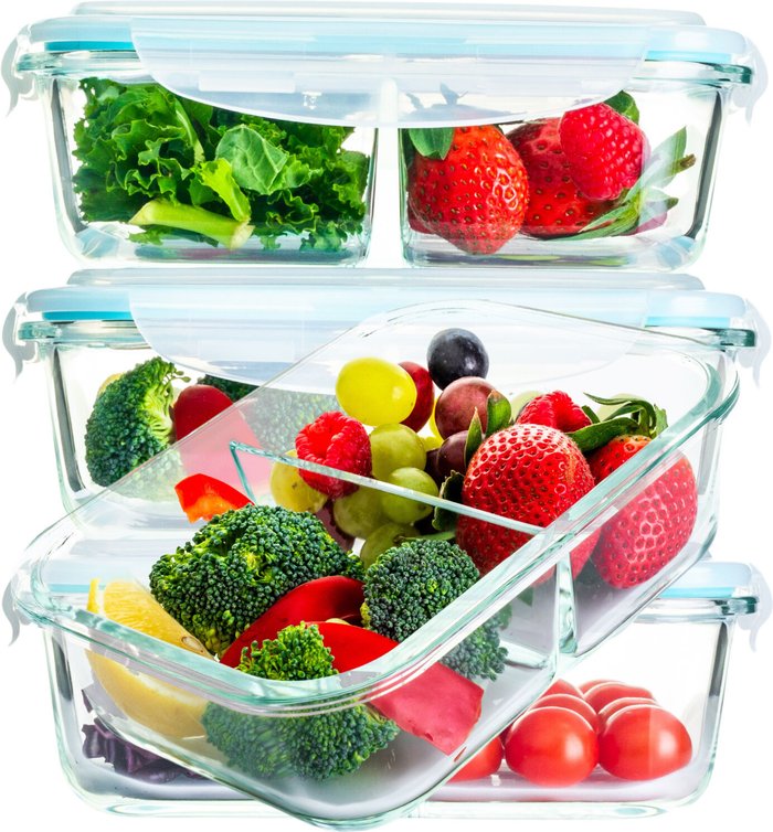 The Range | Homiu Homiu 2 Compartment Glass Containers And Lids X 3 With Utensils Homiu Homiu 2 Compartment Glass Containers And Lids X 3 With Utensils