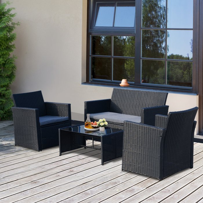 The Range | Outsunny 4 Piece Rattan Garden Sofa Set - Black Rattan Outsunny 4 Piece Rattan Garden Sofa Set - Black Rattan