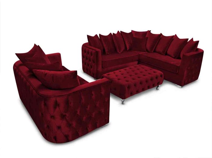 The Range | Simply Eleganza Julia Sofa Set 3 Seater Sofa with Corner and Footstool - Red Simply Eleganza Julia Sofa Set 3 Seater Sofa with Corner and Footstool - Red