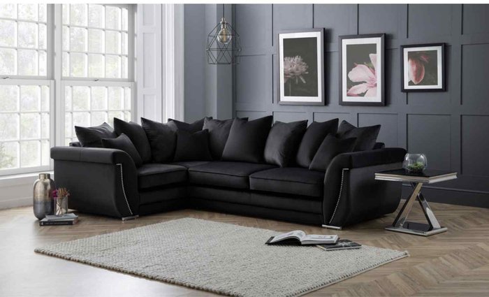 The Range | Simply Eleganza Luca Scatterback L Shape Left Hand Corner Sofa Velour Velvet Fabric with Beading - Black Simply Eleganza Luca Scatterback L Shape Left Hand Corner Sofa Velour Velvet Fabric with Beading - Black