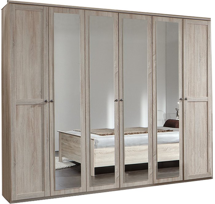 The Range | Tjs Chalet 6 Door 4 Mirror Oak Wardrobe - Oak Tjs Chalet 6 Door 4 Mirror Oak Wardrobe - Oak