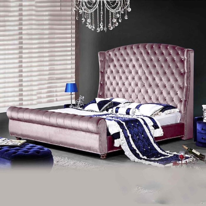 The Range | Rosio Bed Double Plush Velvet Pink Rosio Bed Double Plush Velvet Pink