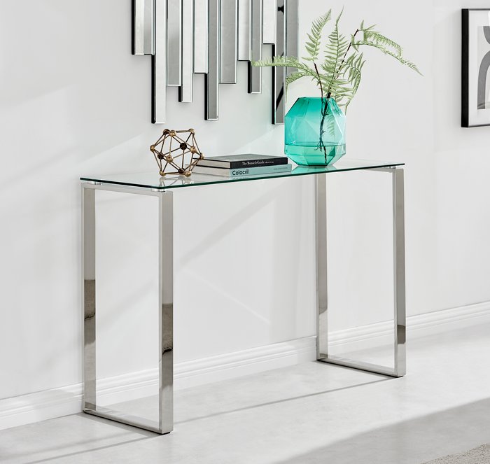 The Range | Furniture Box Furniture Box Miami Modern Clear Glass And Chrome Metal Console Table Furniture Box Furniture Box Miami Modern Clear Glass And Chrome Metal Console Table