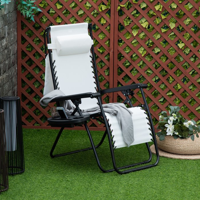 The Range | Outsunny Zero Gravity Garden Deck Folding Chair - White Outsunny Zero Gravity Garden Deck Folding Chair - White