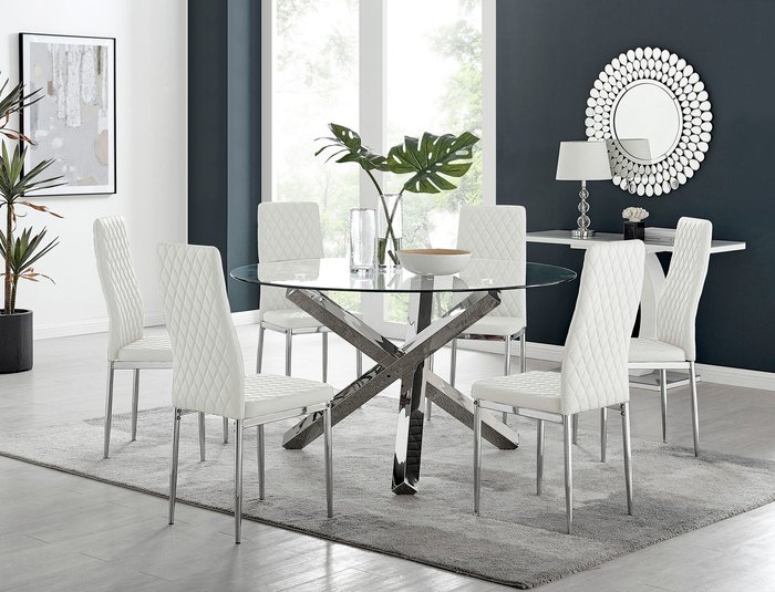 The Range | FurnitureboxUK Vogue Round Dining Table 6 Milan Dining Chairs Set - White FurnitureboxUK Vogue Round Dining Table 6 Milan Dining Chairs Set - White