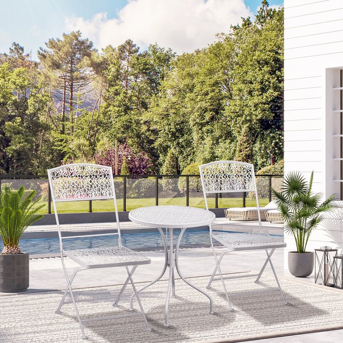 The Range | Outsunny Garden Bistro Set Metal Balcony Furniture - White Outsunny Garden Bistro Set Metal Balcony Furniture - White