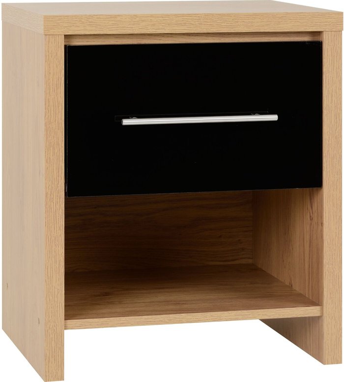 The Range | Seconique Seville 1 Drawer Bedside Cabinet - Black High Gloss, Light Oak Seconique Seville 1 Drawer Bedside Cabinet - Black High Gloss, Light Oak