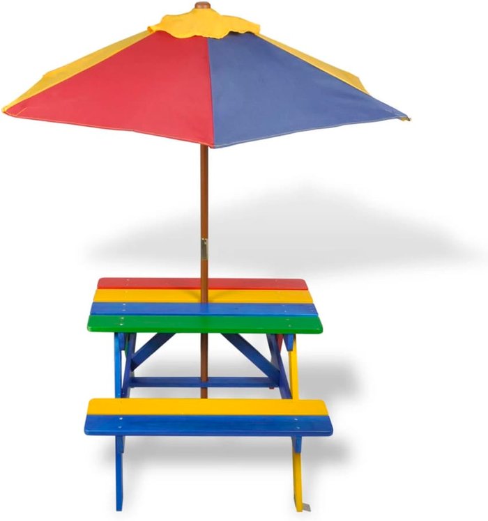 The Range | itzcominghome Kids Garden Table Chair Set Picnic Table with Benches and Parasol - Multicolours itzcominghome Kids Garden Table Chair Set Picnic Table with Benches and Parasol - Multicolours