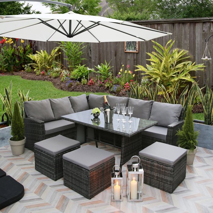 The Range | Dartmouth 9-Seat Corner Rattan Dining Sofa Set - Grey Dartmouth 9-Seat Corner Rattan Dining Sofa Set - Grey