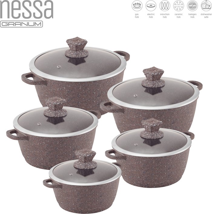 The Range | SQ Professional Sq Professional Nessa 5 Piece Die-cast Non Stick Cookware Set - Brown SQ Professional Sq Professional Nessa 5 Piece Die-cast Non Stick Cookware Set - Brown