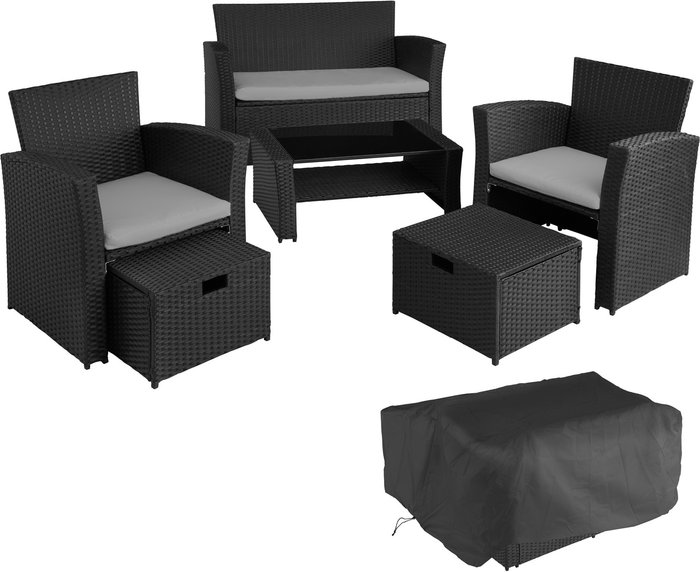 The Range | TECTAKE Tectake Modena 4-seater Rattan Garden Sofa Set - Black/Grey TECTAKE Tectake Modena 4-seater Rattan Garden Sofa Set - Black/Grey