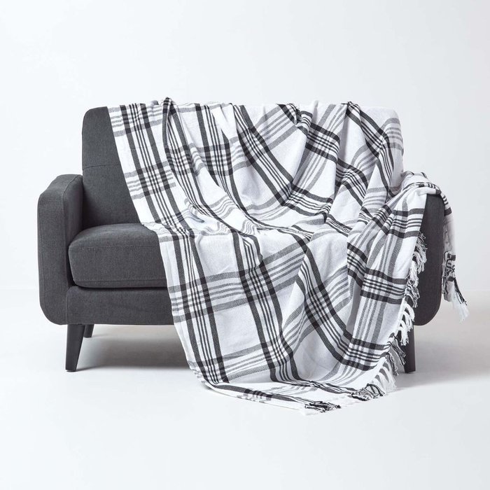 The Range | Homescapes White and Black Tartan Check Sofa and Bed Throw - White and Black Homescapes White and Black Tartan Check Sofa and Bed Throw - White and Black