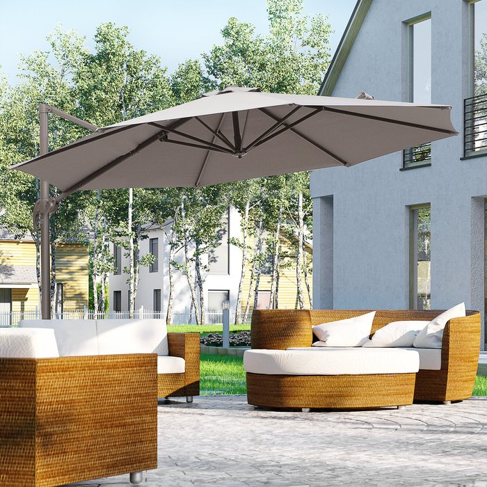 The Range | Outsunny 3M Roma Cantilever Hanging Parasol - Grey Outsunny 3M Roma Cantilever Hanging Parasol - Grey