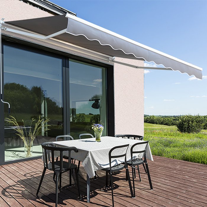 The Range | Outsunny 4m x 3m Patio Manual Awning - Grey Outsunny 4m x 3m Patio Manual Awning - Grey