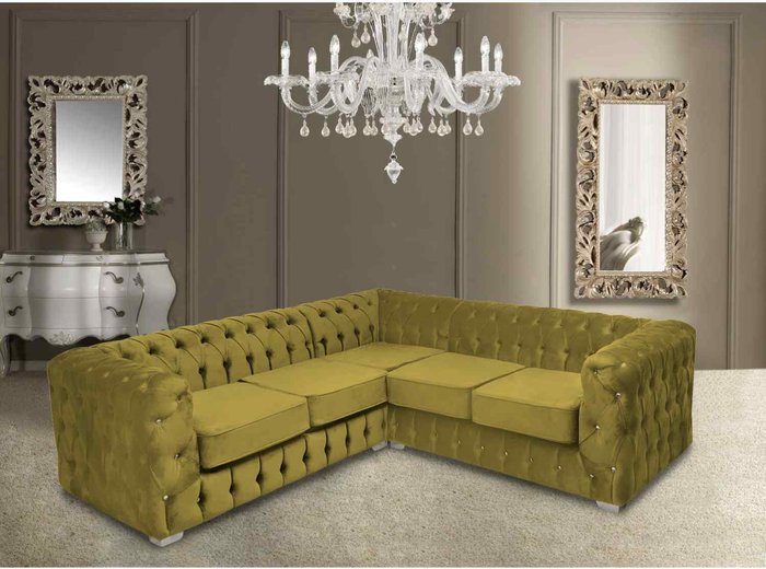 The Range | Simply Eleganza Percy Fixed Back Tufted Fluted Large Corner Sofa - Yellow Simply Eleganza Percy Fixed Back Tufted Fluted Large Corner Sofa - Yellow